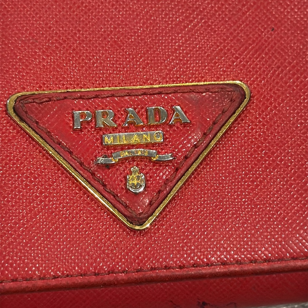 Prada Milano Red Saffiano Lux Leather Logo Flap Continental Wallet - Picture 3 of 16